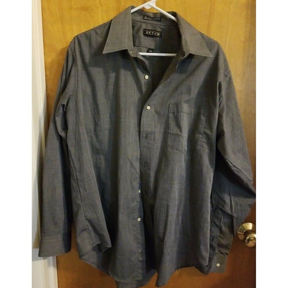 Ketch Dress Shirt 16 1/2 Single Needle Tailoring Gentlemen's Cut Gray 34/35